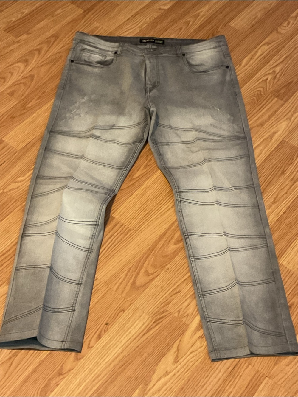 Legendary Status Men's Grey Acid Washed Moto Jeans 40x30 Ribbed Panels